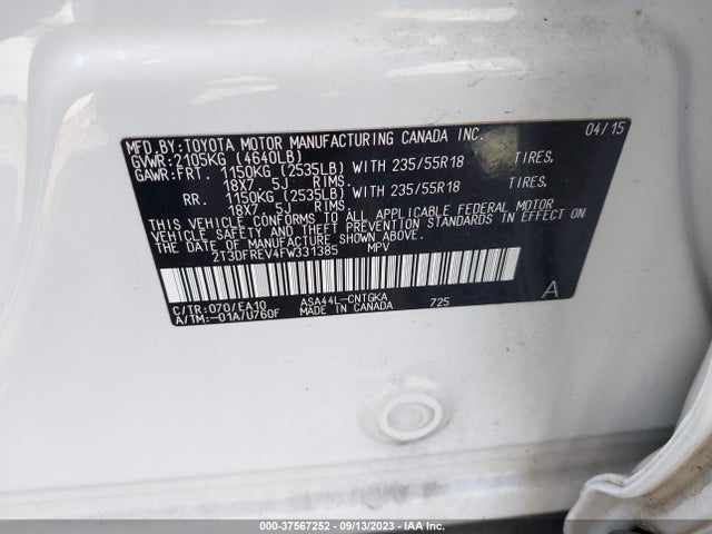 Toyota Rav4 Limited 2015 2T3DFREV4FW331385 Image 9