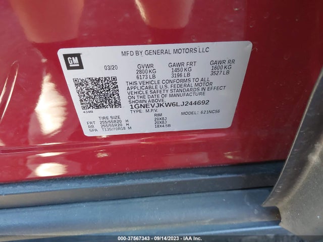 Chevrolet Traverse Rs 2020 1GNEVJKW6LJ244692 Image 15