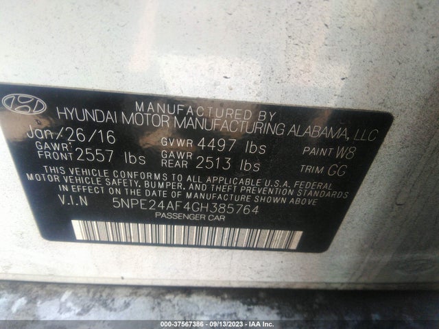 Hyundai Sonata 2.4l Se 2016 5NPE24AF4GH385764 Image 9