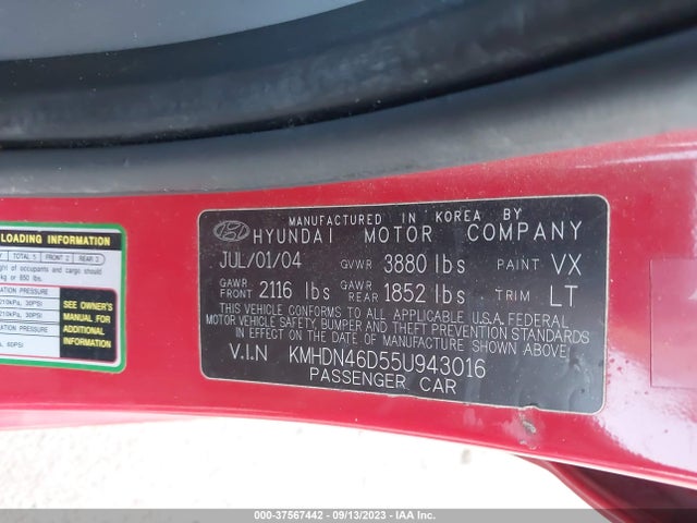 2005 HYUNDAI ELANTRA GT GLS VIN: KMHDN46D55U943016