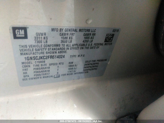 Chevrolet Suburban Lt 2015 1GNSCJKC2FR614024 Image 9
