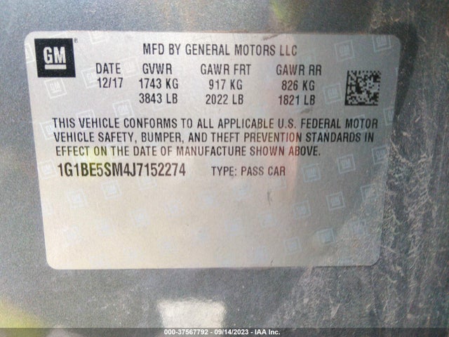 Chevrolet CRUZE LT 2018 1G1BE5SM4J7152274 Image 9