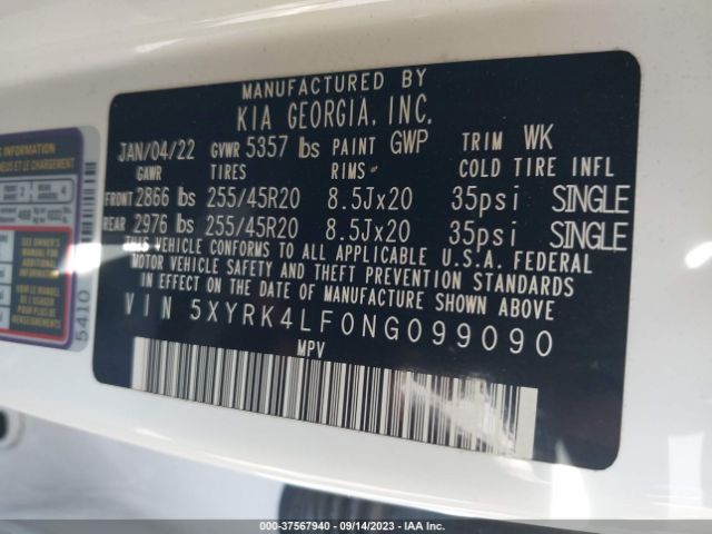 5XYRK4LF0NG099090 KIA Sorento Sx Prestige