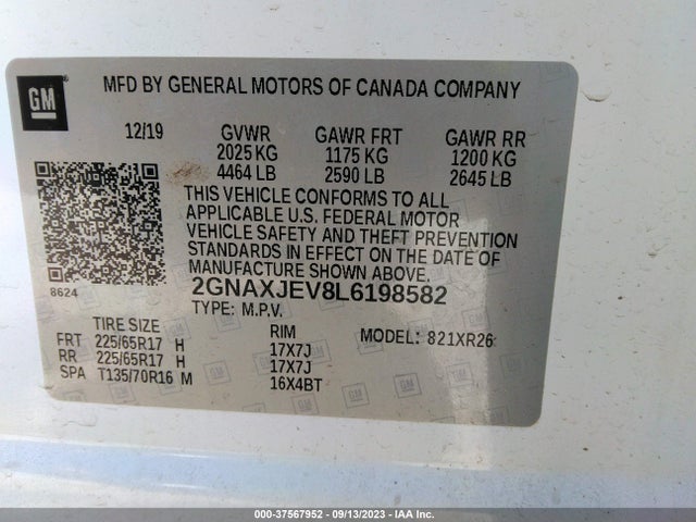 Chevrolet EQUINOX LT 2020 2GNAXJEV8L6198582 Image 9
