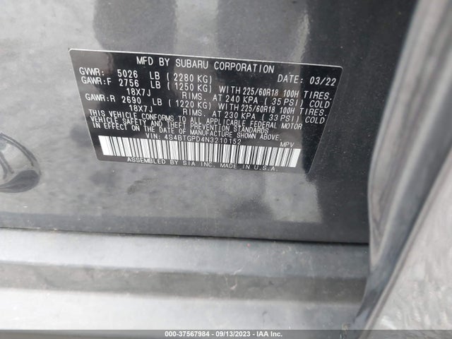 Subaru Outback Touring Xt 2022 4S4BTGPD4N3210152 Image 9