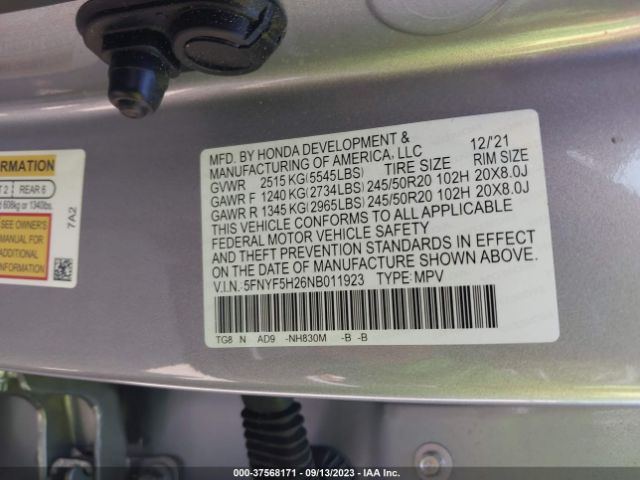 5FNYF5H26NB011923 Honda Pilot Special Edition