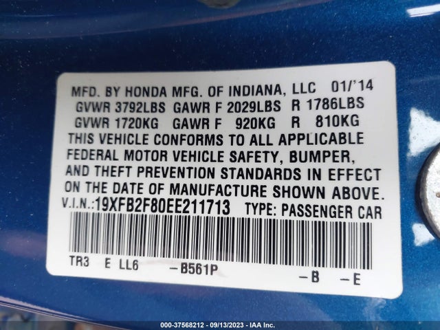 Honda Civic Sedan Ex 2014 19XFB2F80EE211713 Image 9