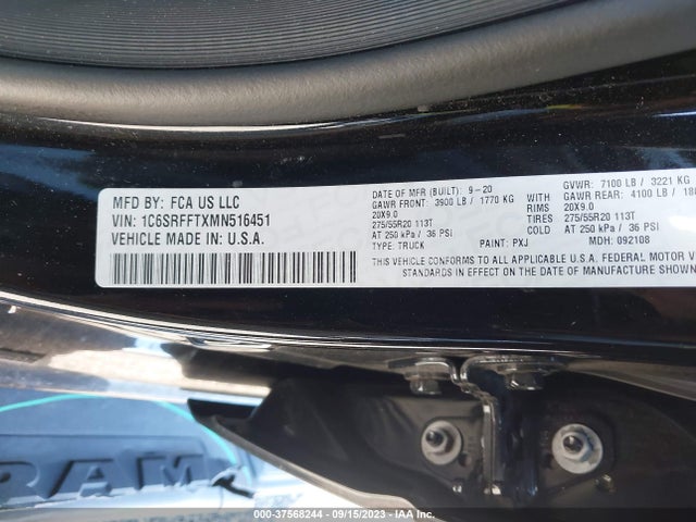 RAM 1500 Big Horn 2021 1C6SRFFTXMN516451 Image 9