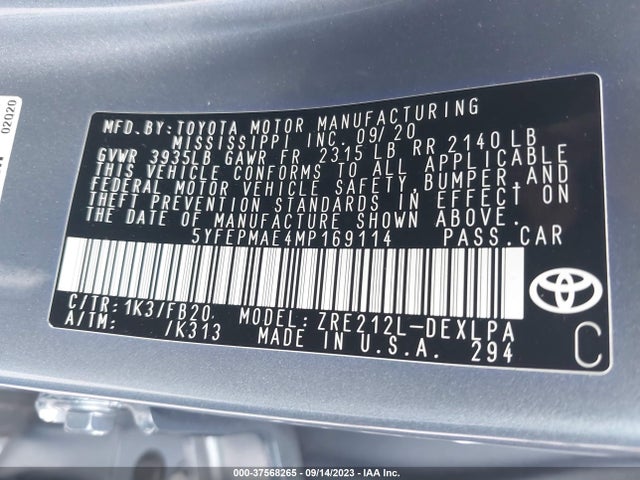 Toyota COROLLA LE 2021 5YFEPMAE4MP169114 Image 9