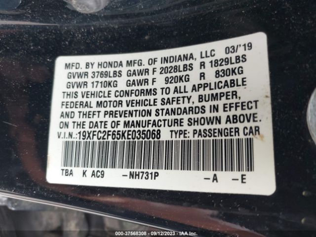 19XFC2F65KE035068 Honda Civic Sedan Lx