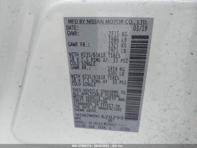 5N1DR2MN9KC620299 Nissan Pathfinder Sv