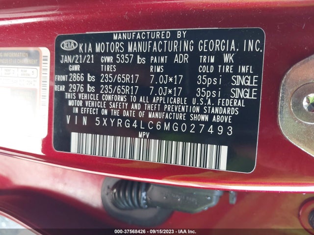 KIA SORENTO LX 2021 5XYRG4LC6MG027493 Image 9