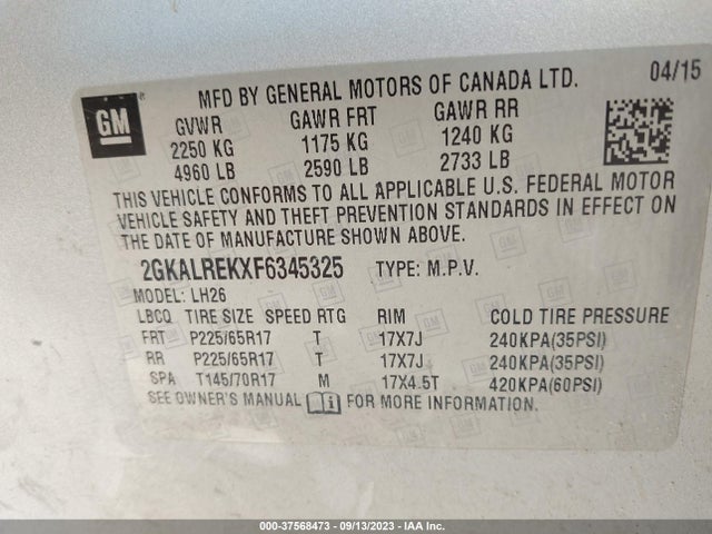 GMC Terrain Sle 2015 2GKALREKXF6345325 Image 9