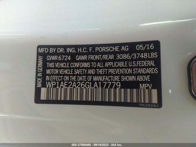 2016 PORSCHE CAYENNE S E-HYBRID VIN: WP1AE2A26GLA17779