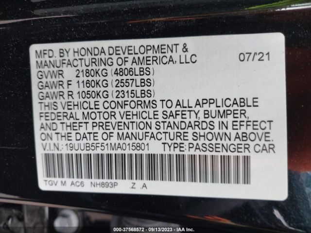 19UUB5F51MA015801 Acura Tlx W/a-spec Package