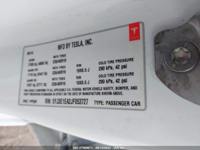 5YJ3E1EA2JF053727 Tesla Model 3 Range Battery