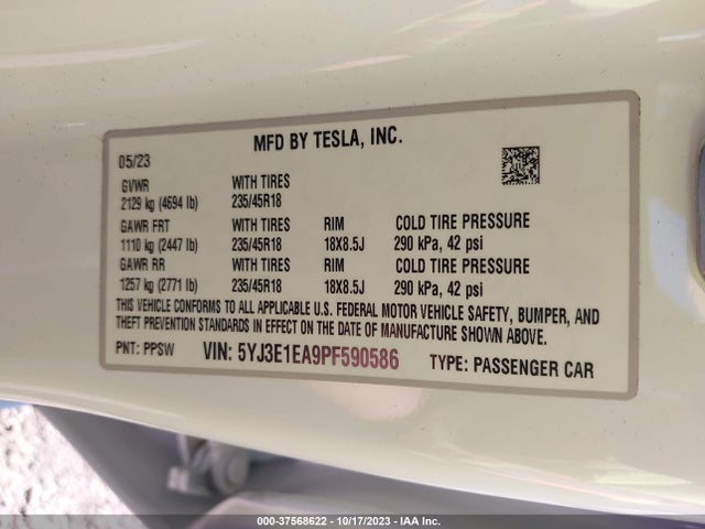2023 Tesla 3, VIN: 5YJ3E1EA9PF590586