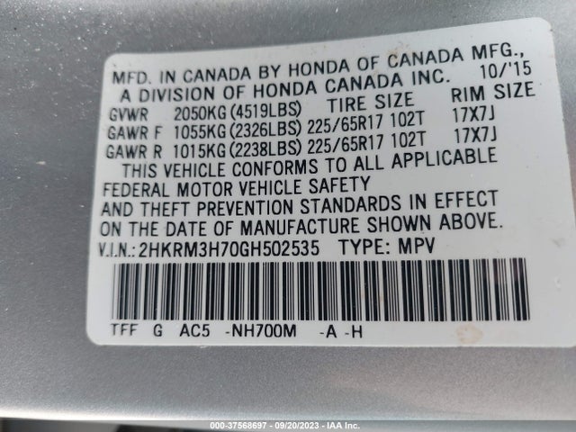 Honda Cr-v Ex-l 2016 2HKRM3H70GH502535 Image 9