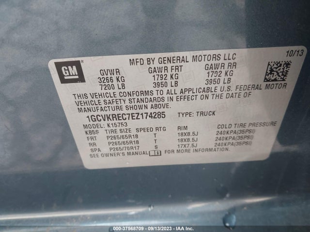 2014 CHEVROLET SILVERADO 1500 LT VIN: 1GCVKREC7EZ174285