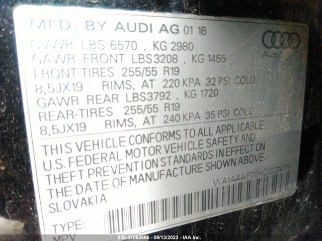 WA1AAAF76HD007478 Audi Q7 PREMIUM