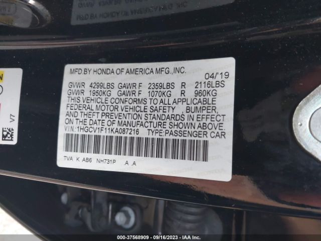 1HGCV1F11KA087216 Honda Accord Sedan Lx 1.5t
