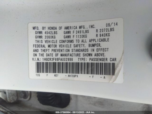 1HGCR3F89FA002996 Honda Accord Sedan Ex-l