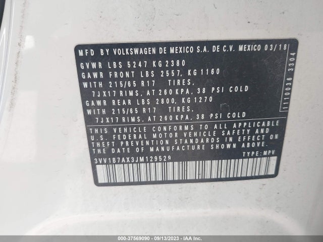 3VV1B7AX3JM129529 Volkswagen TIGUAN S