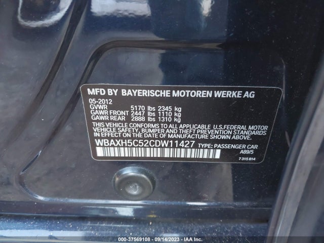 2012 BMW 5 SERIES 528I XDRIVE VIN: WBAXH5C52CDW11427