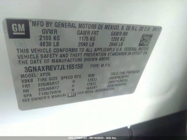 Продаж на аукціоні авто 2018 Chevrolet Equinox Ls, vin: 3GNAXREV7JL165158, номер лоту: 37569123