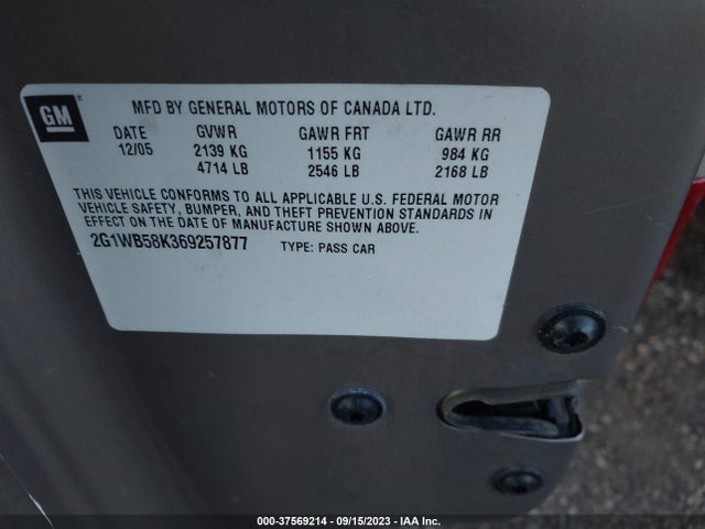 2006 CHEVROLET IMPALA LS VIN: 2G1WB58K369257877