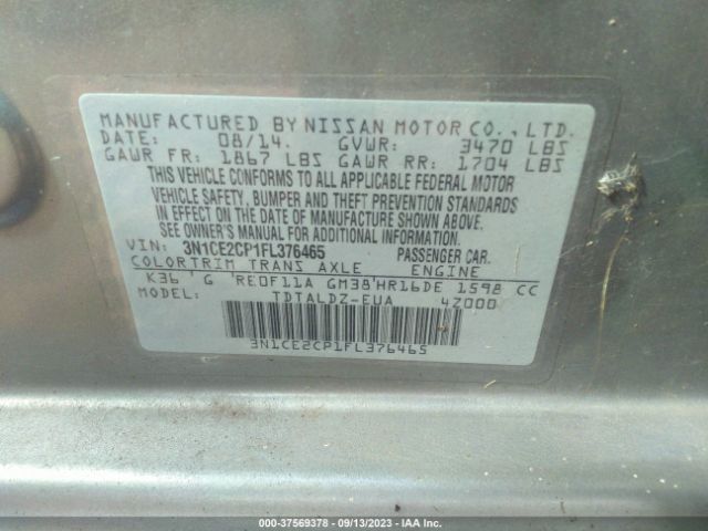 3N1CE2CP1FL376465 Nissan Versa Note S/s Plus/sv/sr/sl