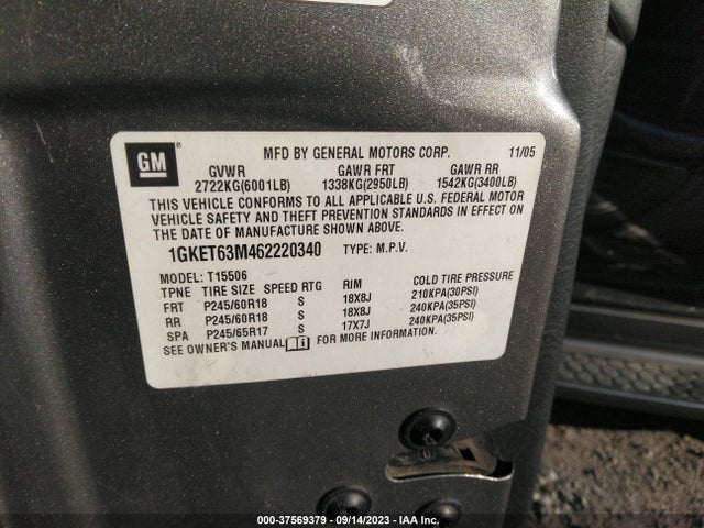 2006 GMC ENVOY DENALI VIN: 1GKET63M462220340