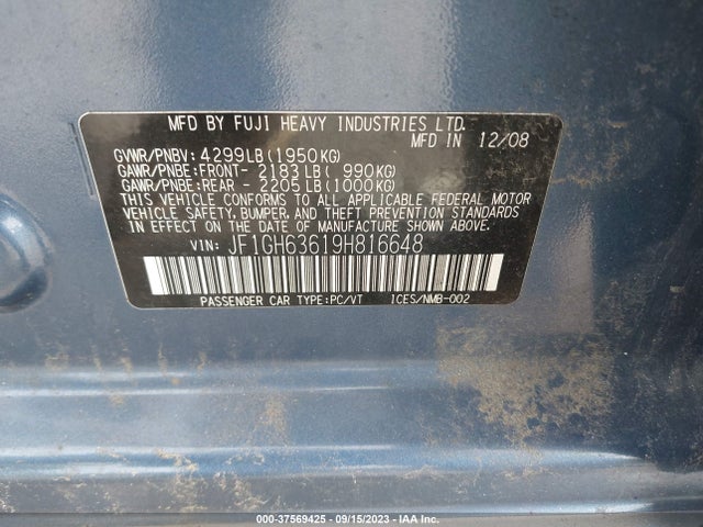Продаж на аукціоні авто 2009 Subaru Impreza Wagon Outback Sport, vin: JF1GH63619H816648, номер лоту: 37569425