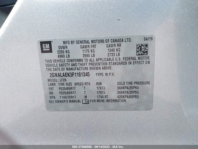 Chevrolet EQUINOX LS 2015 2GNALAEK3F1161345 Image 9