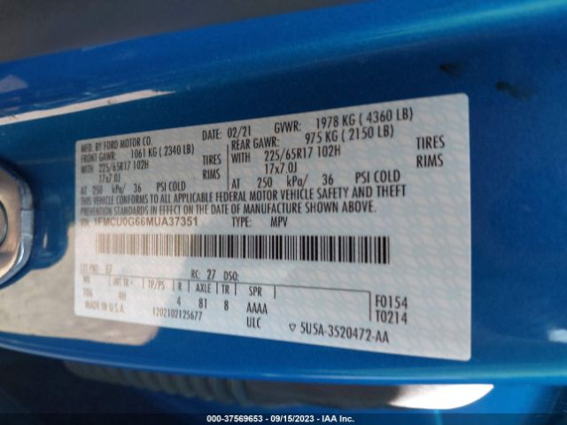 2021 FORD ESCAPE 1FMCU0G66MUA37351 Photo 8