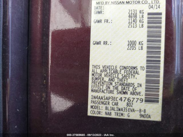 1N4AA5AP3EC476779 Nissan Maxima 3.5 Sv W/sport Pkg