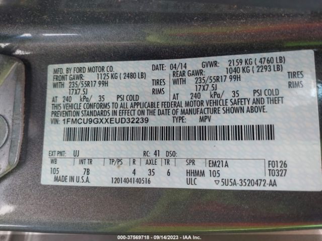 1FMCU9GXXEUD32239 Ford ESCAPE SE