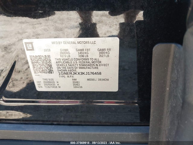 Chevrolet Traverse Rs 2019 1GNERJKX3KJ176458 Image 9