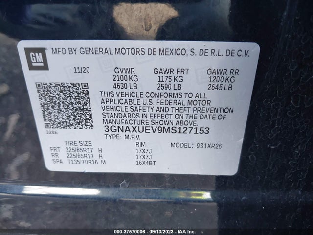 Chevrolet EQUINOX LT 2021 3GNAXUEV9MS127153 Image 9