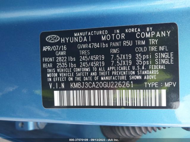 KM8J3CA20GU226261 Hyundai Tucson Sport