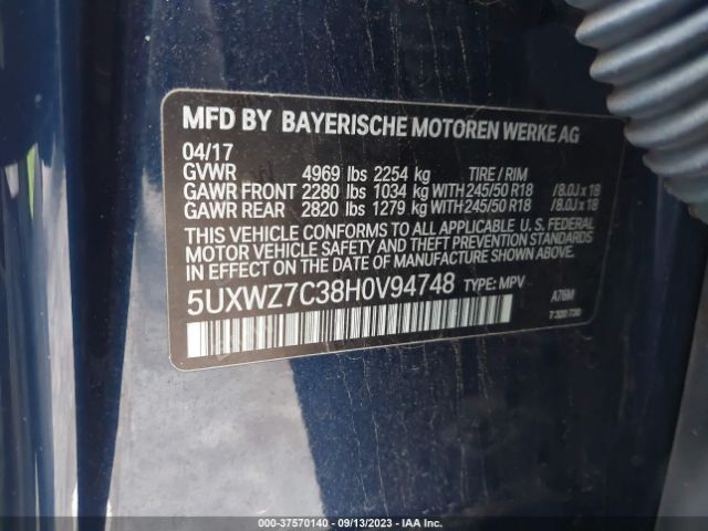 5UXWZ7C38H0V94748 BMW X3 Sdrive28i
