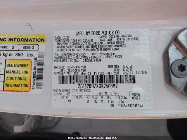 Ford FUSION SE 2016 3FA6P0H7XGR250482 Image 9