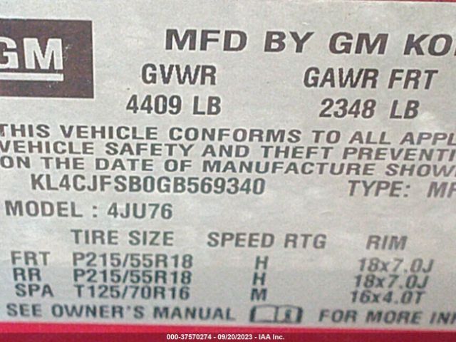 KL4CJFSB0GB569340 Buick Encore Convenience
