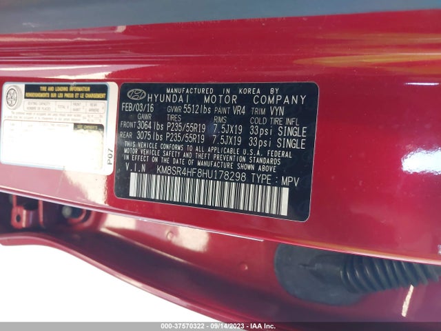 Hyundai Santa Fe Limited Ultimate 2017 KM8SR4HF8HU178298 Image 9