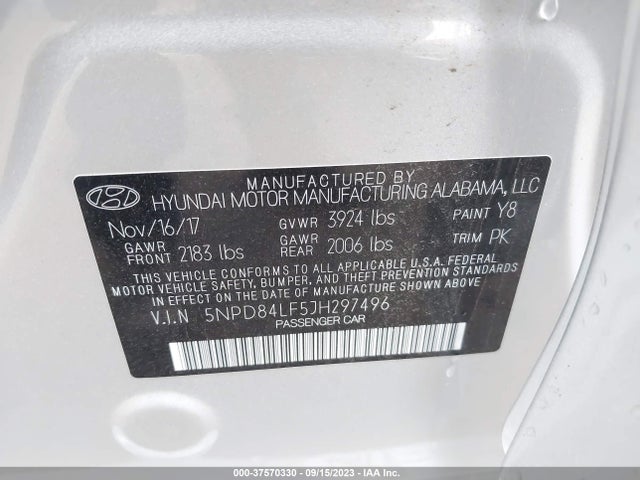 2018 HYUNDAI ELANTRA SEL VIN: 5NPD84LF5JH297496