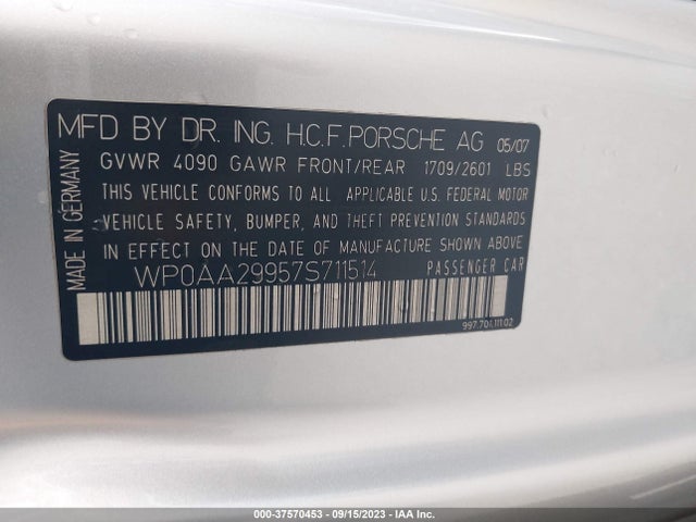 2007 PORSCHE 911 WP0AA29957S711514 Photo 8