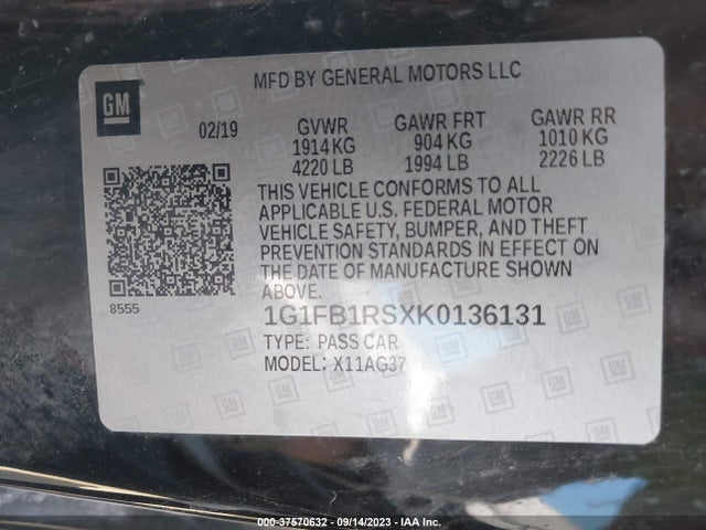 Chevrolet Camaro 1lt 2019 1G1FB1RSXK0136131 Image 9
