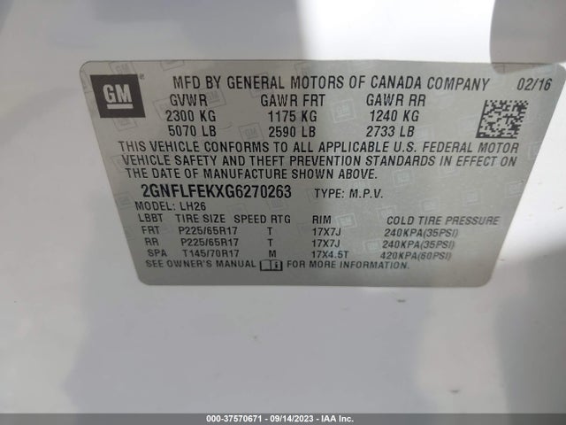 Chevrolet EQUINOX LT 2016 2GNFLFEKXG6270263 Image 9