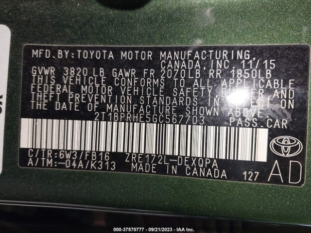 Toyota Corolla Le Eco 2016 2T1BPRHE5GC567703 Image 15