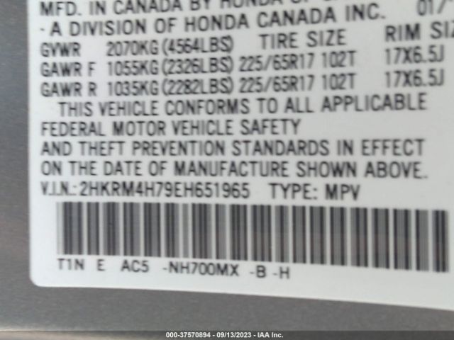 2HKRM4H79EH651965 Honda Cr-v Ex-l
